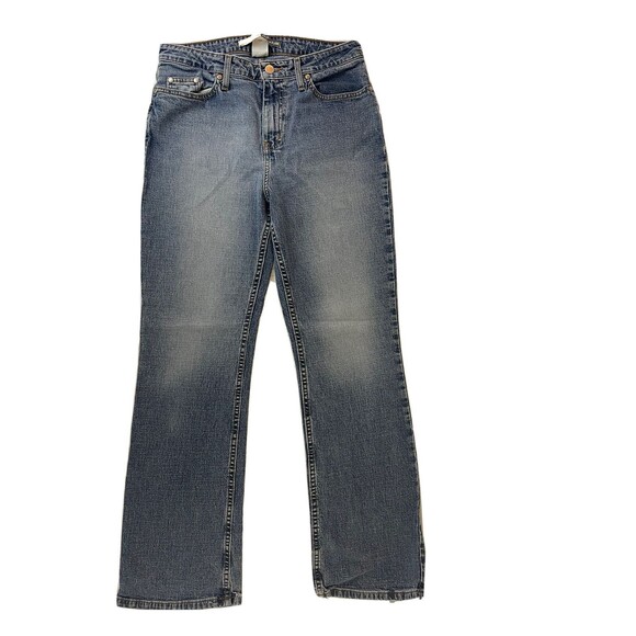 St Johns Bay Womens Jeans Straight Leg Flare Blue 8 Average Stretch Medium Wash - Picture 1 of 11